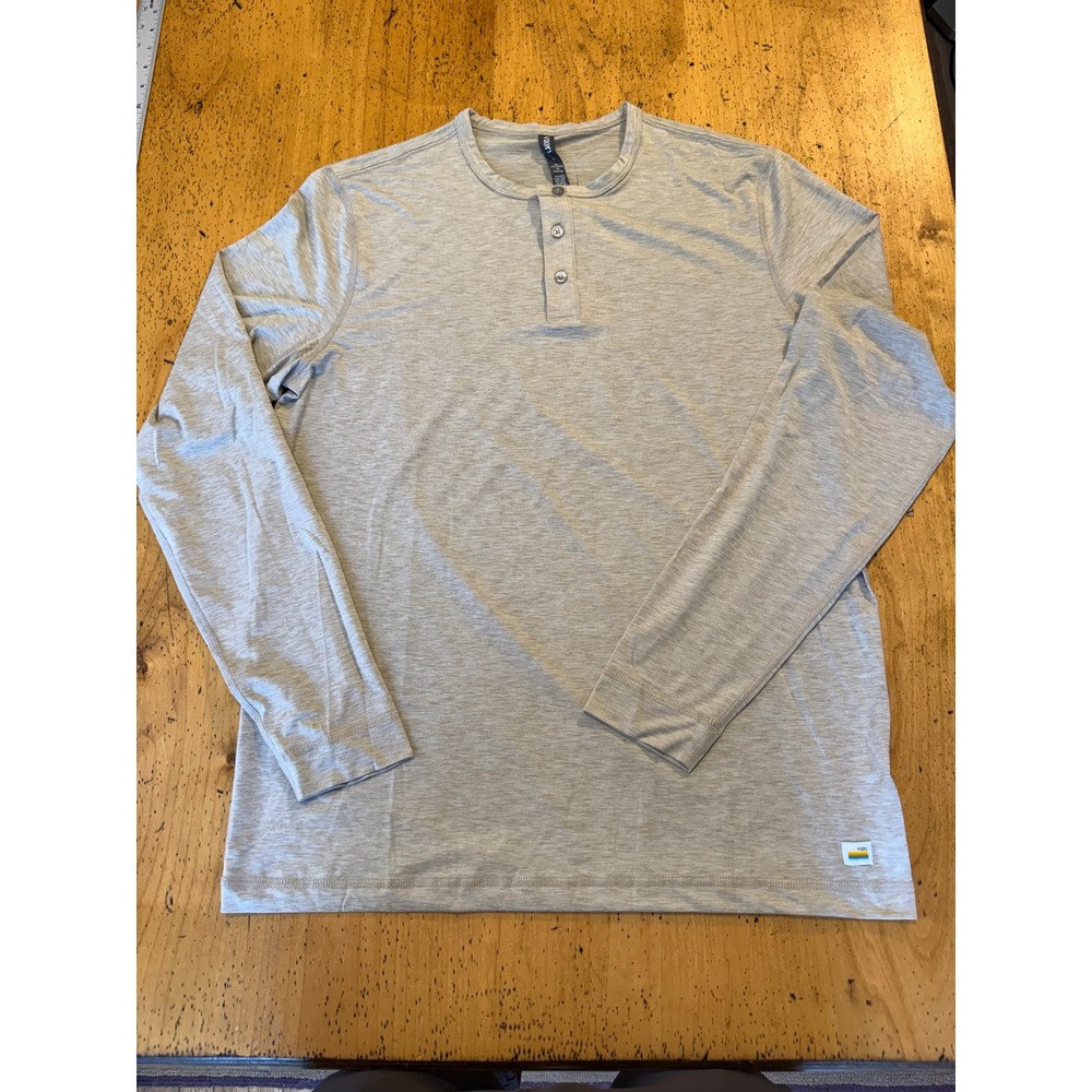 Vuori Henley Large Mens Long Sleeve Performance Shirt Tan V194 Heathered
